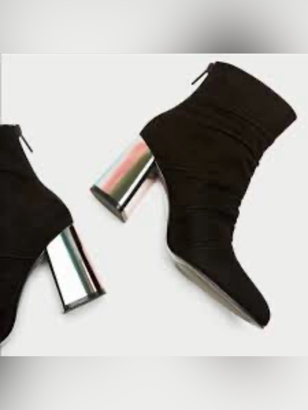 Zara Women’s Size 8 Black Suede Ankle Boots Iridescent Block Heel 3”